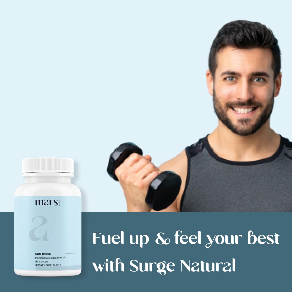 Mars Sea Moss Caps Surge Natural (60N) | Packed with 84 Essential Minerals | Powered with Black Seed Oil, Surgemax & Vitamin D3 | Overall Well-Being - Pack of 3 mars by GHC Au supplements