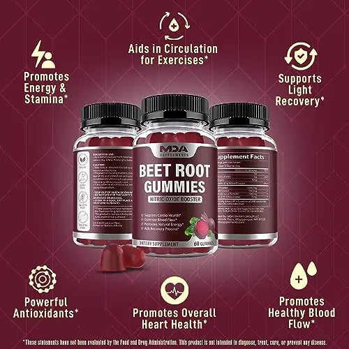 Beet Root Gummies with CoQ10, Energy, and Circulation Support, Pre Workout Nitric Oxide MDA Supplements uk supplements