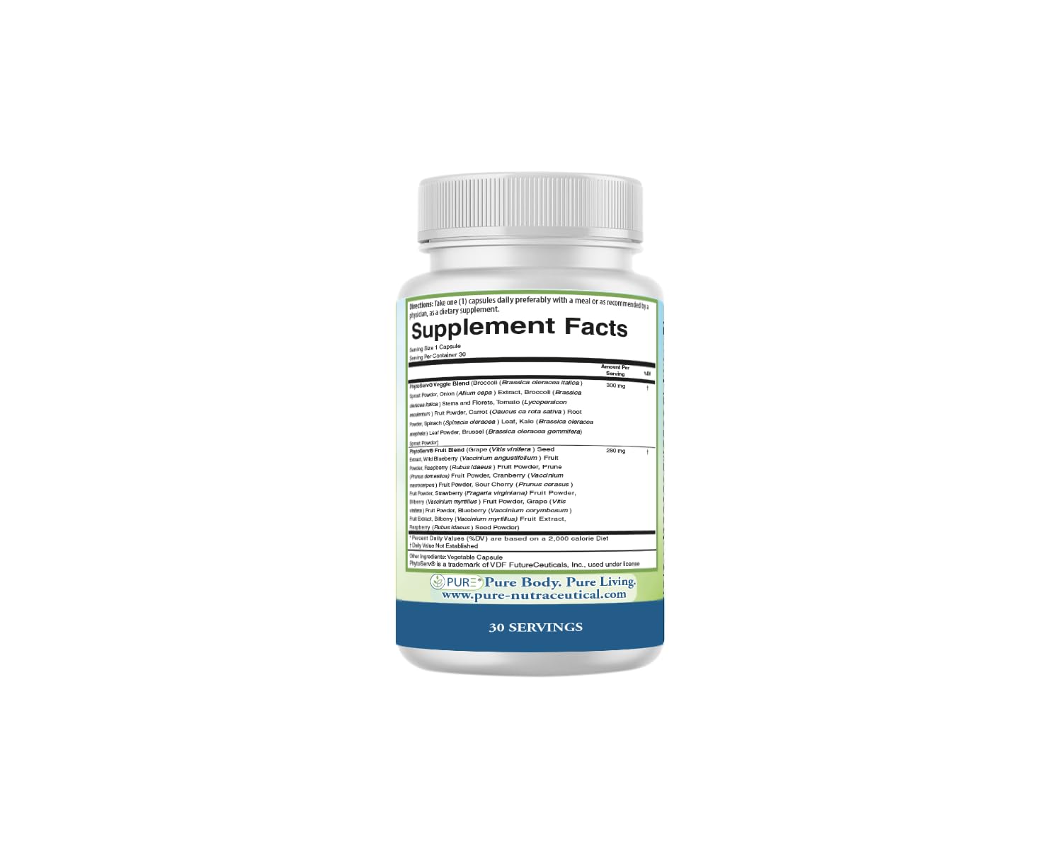 PURE® Greens & Reds Capsules - 30 Servings - 9 Daily Servings of Fruits & Vegetables in 1 Capsule - PhytoServ® Superfood Blend with Broccoli, Kale & Berries - Plant-Based Phytonutrient Shield PURE Au supplements
