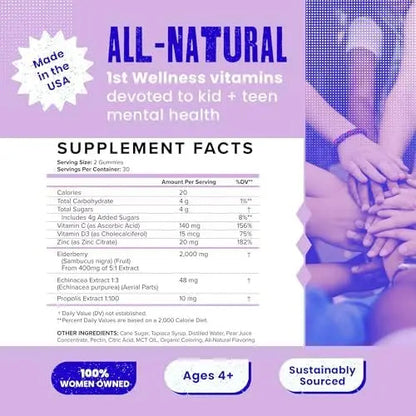 SAM+LEO Immunity Gummies with Elderberry, Echinacea, Zinc & Vitamin C for Kids & Teens – Immune Support Supplement Gummies | SAM+LEOUS supplements