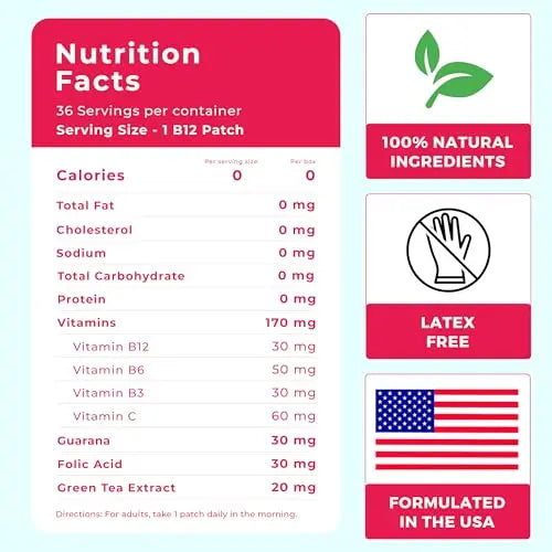 B12 Patches (Pack of 36) - 100% Natural Vitamin Patches for Women, Energy, Focus & Body Spirit Patches uk supplements