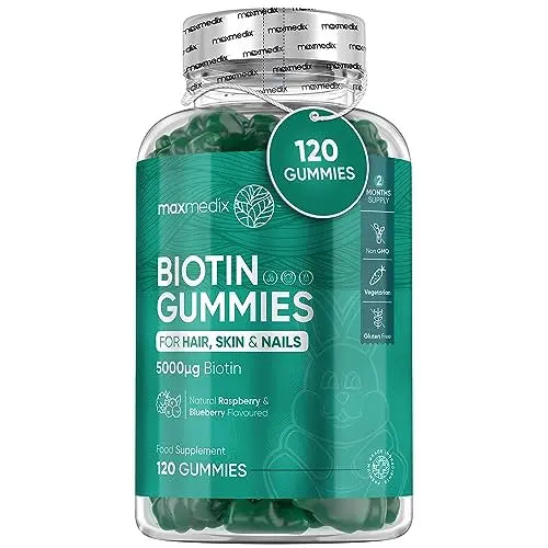 Biotin Gummies 5000mcg - with Vitamin A, B, C, D, E & Selenium – 120 Hair Nails and Skin maxmedixAU supplements
