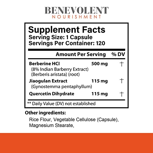 Premium Berberine HCL 730mg - 120 VCAPS Perfect Trio Complex with Non-GMO Jiaogulan Benevolent Nourishment Au supplements