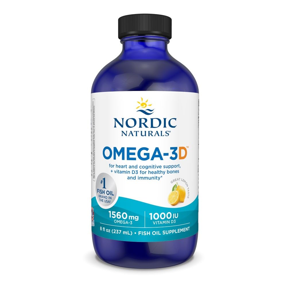 Nordic Naturals Omega-3D, Lemon Flavor - 8 oz - 1560 mg Omega-3 + 1000 IU Vitamin D3 - Fish Oil - EPA & DHA - Immune Support, Brain & Heart Health, Healthy Bones - Non-GMO - 48 Servings Nordic Naturals Au supplements