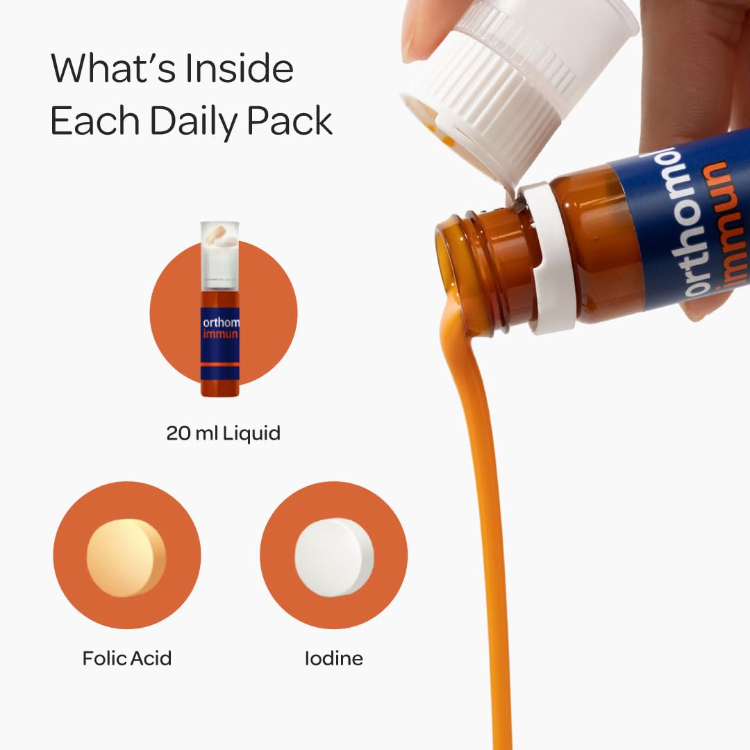 Orthomol Immun, Immune Support Vials for Adults with Vitamin C, Zinc, Selenium, Iodine, Vitamin D, E, A ,B, Calcium, 25+ Immune Boost Nutrients, 1 Serving Per Day for Daily Health (30 Day Supply) Orthomol Au supplements
