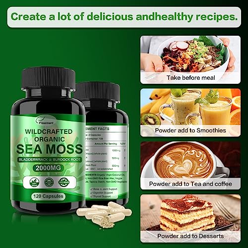 Fleamart 2 Pack Irish Sea Moss Capsules 120ct Raw Organic Sea Moss Wildcrafted Bladder Fleamart Au supplements