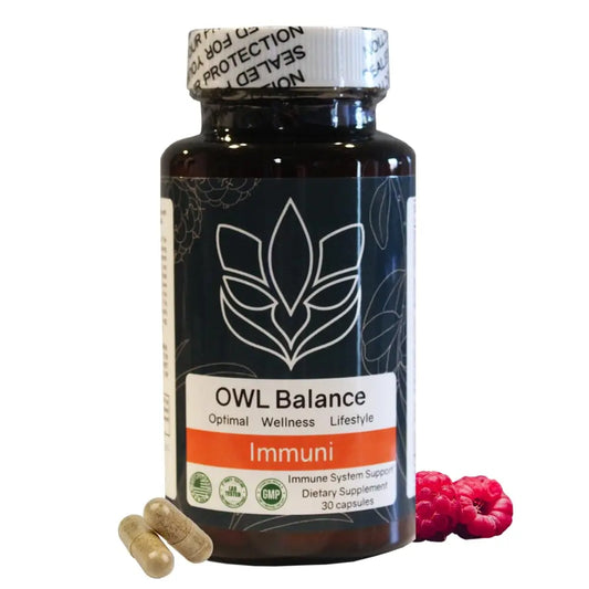Immuni - Immune Support - Vitamin Supplement for Cold & Flu Relief - Natural Immunity System Booster - Vitamin C & E, Rasberry Fruit Powder, Green Tea Leaf, Olive leaf, and more - 30 Capsules OWL BalanceAu supplements