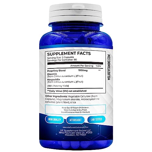 We Like Vitamins Diosmin Hesperidin 1000mg – 180 Capsules – 90 Day Supply - Diosmin and Hesperidin Supplement – Helps to Support Healthy Circulation, Veins, Capillaries, and Lymphatic Drainage We Like Vitamins Au supplements