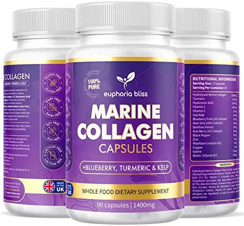 High Strength Marine Collagen Tablets - Skin, Hair, Nails & Joints - Fortified with Hyaluronic Acid Euphoria Bliss uk supplements