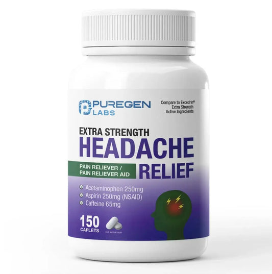 Puregen Labs Extra Strength Headache Caplets, Aspirin 250 mg (NSAID), Caffeine 65 mg, 150 Count P Puregen LabsAU supplements