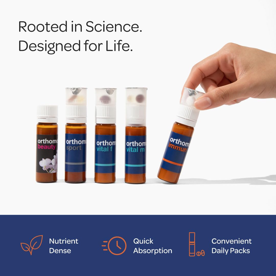 Orthomol Immun, Immune Support Vials for Adults with Vitamin C, Zinc, Selenium, Iodine, Vitamin D, E, A ,B, Calcium, 25+ Immune Boost Nutrients, 1 Serving Per Day for Daily Health (30 Day Supply) Orthomol Au supplements