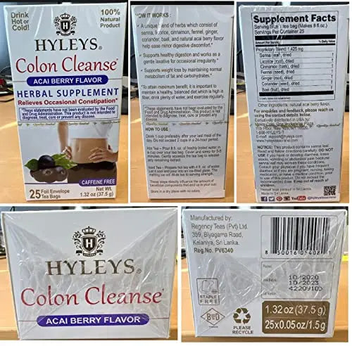 Hyleys Colon Cleanse Tea Acai Berry Flavor - 25 Tea Bags (12 Pack - 300 Tea Bags Total) HYLEYS uk supplements