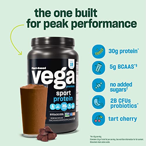 Vega Sport Premium Vegan Protein Powder, Chocolate - 30g Plant Based Protein, 5g BCAA Vega Au supplements