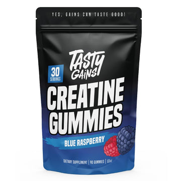 TASTY GAINS Creatine Gummies - 90g of Creatine Monohydrate - Workout Supplements - Build Muscle & Boost Strength for Men & Women - Made in USA - Non GMO - Vegan Friendly (Large, Blue Raspberry) TASTY GAINS Au supplements
