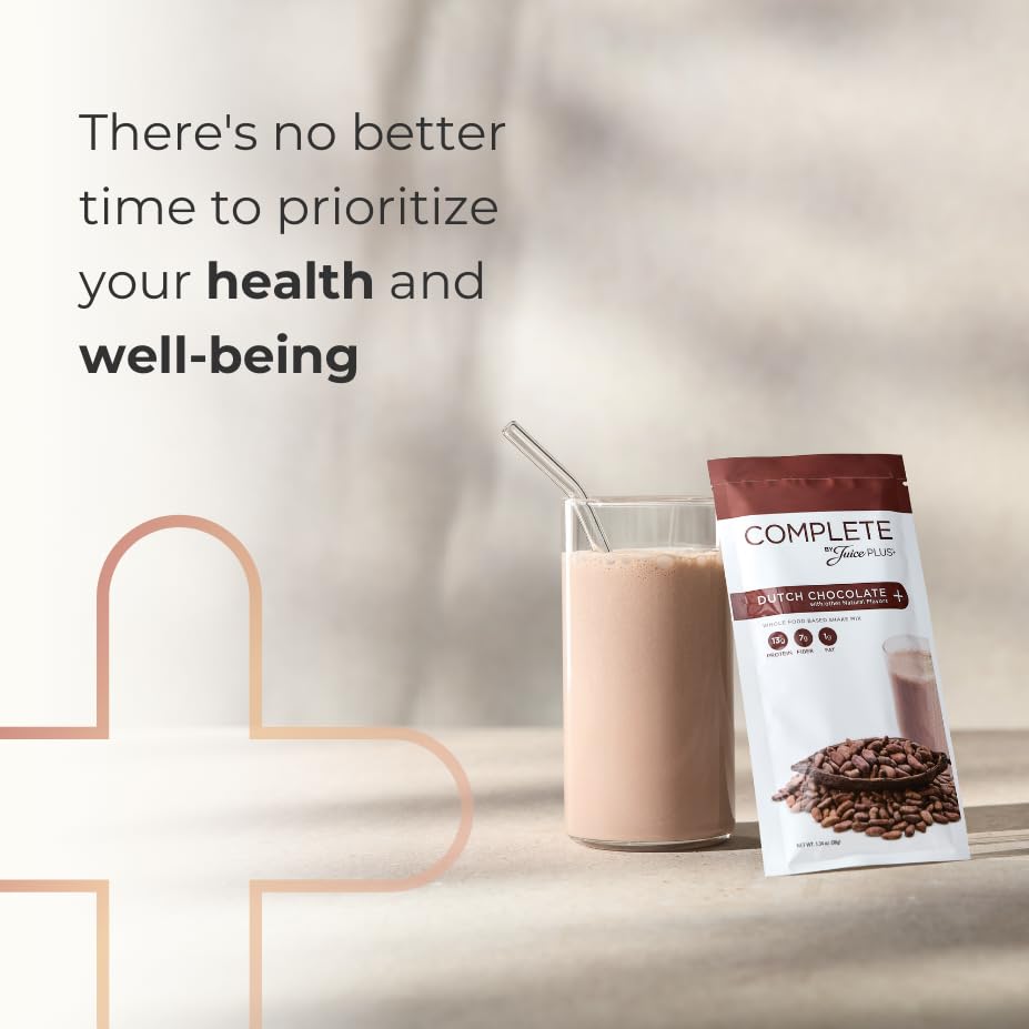 Complete by JuicePlus+ Dutch Chocolate Shakes - Plant-Based Nutrition - Whole Food Based Shake Powder with Protein, Fiber & Prebiotics - 30 Servings (2 Pouches, 15 Servings Each) Juice Plus+ Au supplements