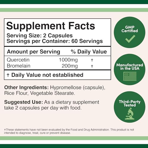 Quercetin with Bromelain - 120 Count (1,200mg Servings) Immune Health Capsules Double Wood Supplements Au supplements