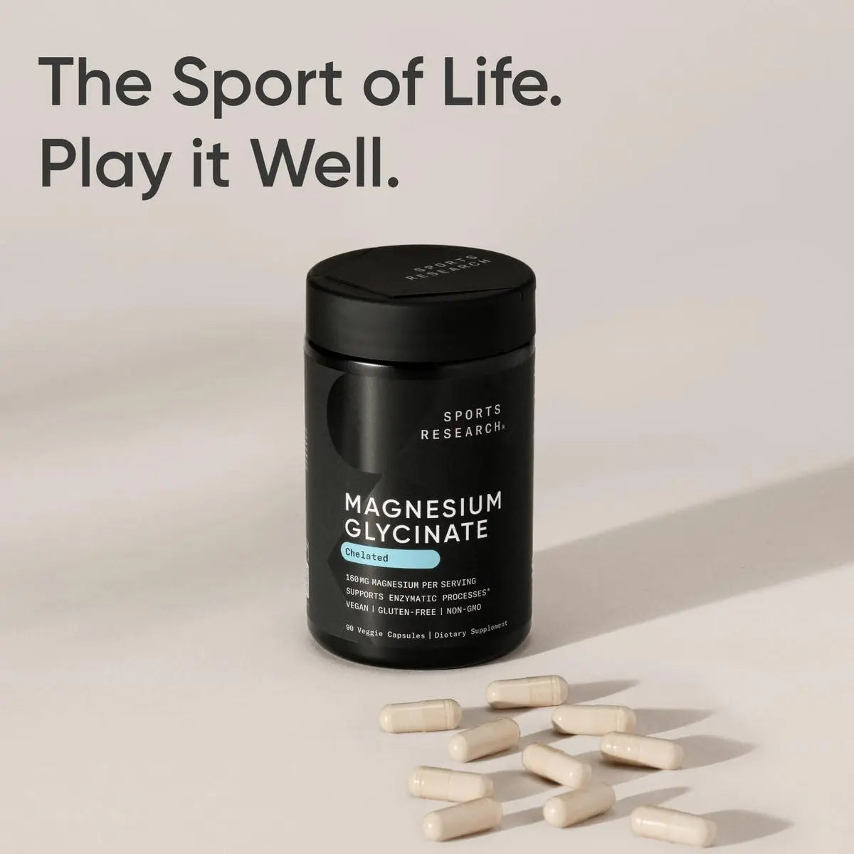 Sports Research® Magnesium Glycinate - Supports Restful Sleep & Enzymatic Processes - 160 mg Chelated Magnesium - Vegan Capsule - 90 Count Sports ResearchAU supplements