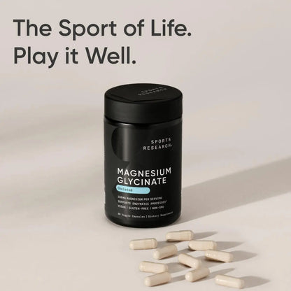 Sports Research® Magnesium Glycinate - Supports Restful Sleep & Enzymatic Processes - 160 mg Chelated Magnesium - Vegan Capsule - 90 Count Sports ResearchAU supplements