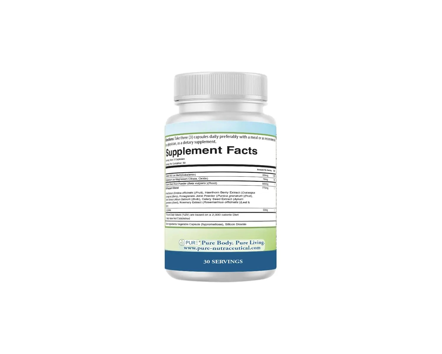 PURE® Beets+ Organic Beet Root Capsules - 900mg - 90 Count, 30 Servings - Blood Pressure & Circulation Support Supplement - with L-Arginine, Hawthorn Berry & B12 - Cardiovascular Health - Made in USA PURE Au supplements