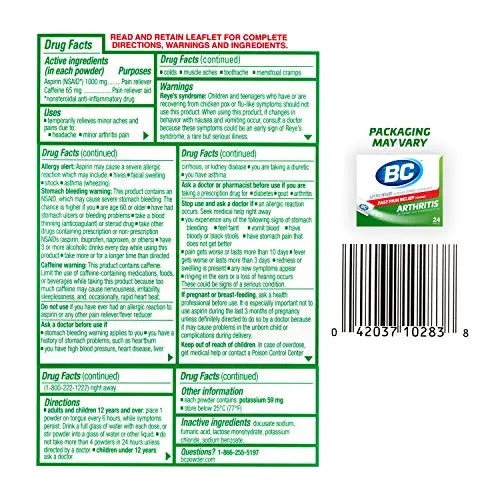 BC Pain Relief Powder, Arthritis Pain, 24 ct (Pack of 1) BC uk supplements