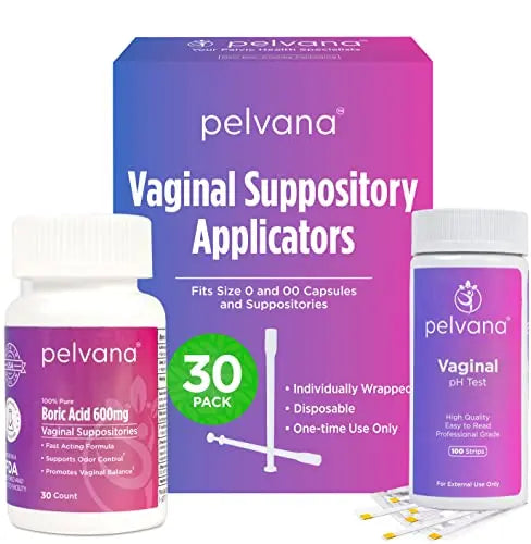 Pelvana Boric Acid Suppositories 30 + 30 Applicators + 100 pH Test Strips = 160 Piece PelvanaAU supplements