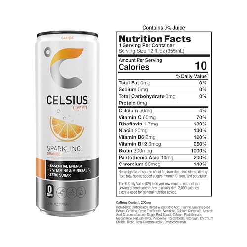 CELSIUS Sparkling Orange, Functional Essential Energy Drink 12 Fl Oz (Pack of 12) CELSIUS Au supplements