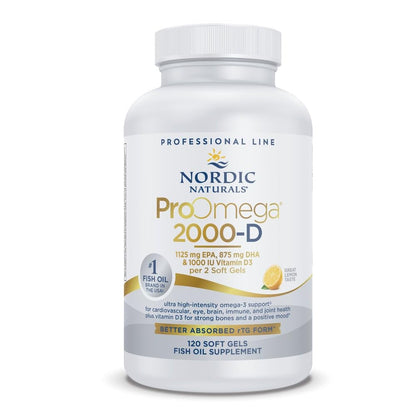 Nordic Naturals ProOmega 2000-D, Lemon Flavor - 120 Soft Gels - 2150 mg Omega-3 + 1000 IU D3 - Ultra High-Potency Fish Oil - EPA & DHA - Brain, Heart, & Immune Health - Non-GMO - 60 Servings Nordic NaturalsAu supplements