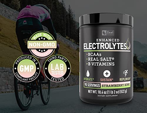 Enhanced Electrolyte Powder (Strawberry Kiwi | 90ct.) Sugar Free + BCAA, B-Vitamins Zeal Naturals Au supplements