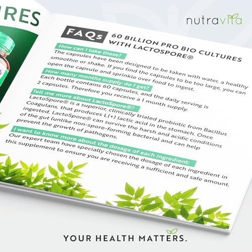 60 Billion CFU Probiotic Cultures - Scientifically Backed Lactospore® for Good Gut Flora Nutravita Au supplements
