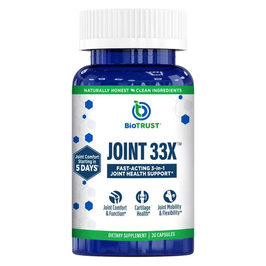 BioTrust Joint 33X Advanced 3-in-1 Joint Support Supplement - Healthy Flexibility, Mobility Relief & Comfort - Boswellia Serrata, Type II Collagen, Hyaluronic Acid - 30 Capsules BioTrustAU supplements