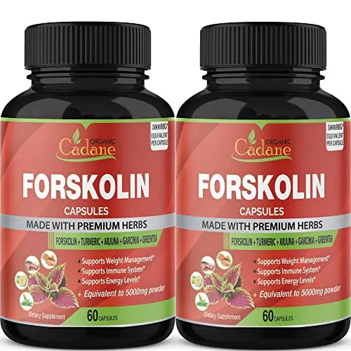 2 Packs Organic Forskolin Supplements Capsules 5000mg with Turmeric, Arjuna, Garcinia Cambogia Organic CadaneAU supplements