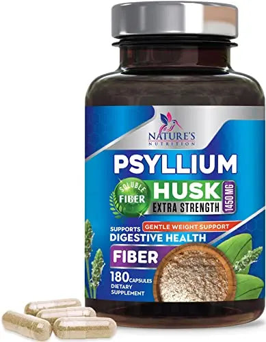 High Absorption Psyllium Husk Capsules 1450mg, Natural Soluble Fiber Supplement Non-GMO Nature's Nutrition uk supplements