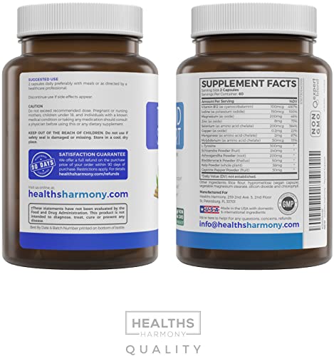 Thyroid Support with Iodine - 120 Capsules (Non-GMO) Healths Harmony Au supplements