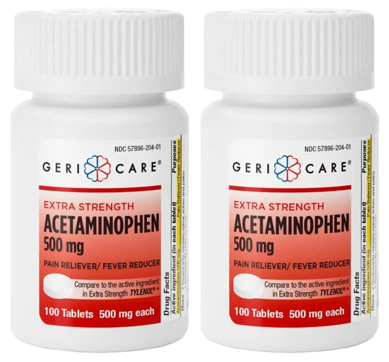 GeriCare Extra Strength Acetaminophen Pain Relief Fever Reducer Tablets, Strength 500mg Tablet | Joint, Muscle, Arthritis, Back Pain, Body Pain Relief, 100 Count (Pack of 2) GeriCare Au supplements