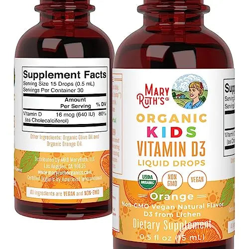 MaryRuth Organics USDA Organic Vitamin D3 Liquid Drops for Kids | 640 IU Vitamin D3 Per Serving | Kids Immune Support & Bone Health Supplement | Formulated for Ages 4-13 | 0.5oz | 30 Servings MARYRUTH'S Au supplements
