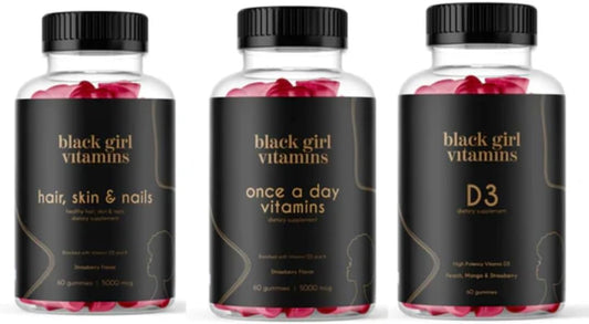 Black Girl Vitamins Look Good Feel Good Bundle – Hair Skin & Nails, Vitamin D3 2000IU & Once a Day Multivitamin - Women's Supplement Bundle Black Girl VitaminsUS supplements