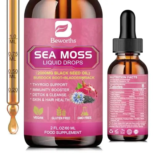 3000mg Sea Moss Liquid Drops - Organic Black Seed Oil & Irish Sea Moss B BEWORTHSAU supplements