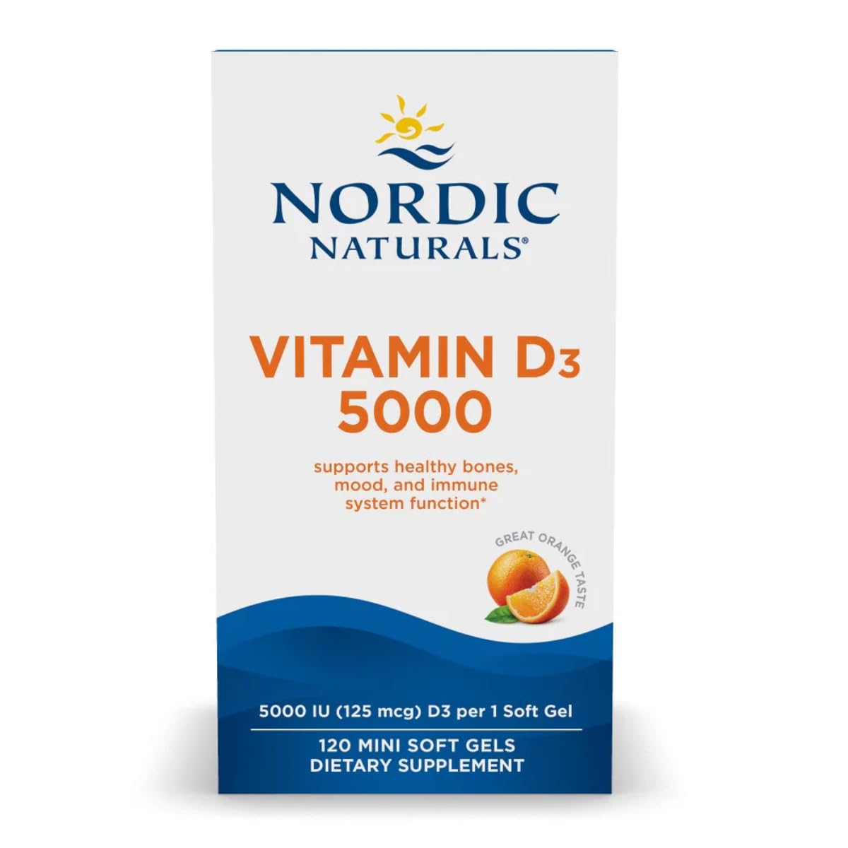 Nordic Naturals Vitamin D3 5000, Orange - 120 Mini Soft Gels - 5000 IU Vitamin D3 - Supports Healthy Bones, Mood & Immune System Function - Non-GMO - 120 Servings Nordic Naturals Au supplements