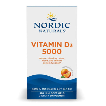 Nordic Naturals Vitamin D3 5000, Orange - 120 Mini Soft Gels - 5000 IU Vitamin D3 - Supports Healthy Bones, Mood & Immune System Function - Non-GMO - 120 Servings Nordic Naturals Au supplements