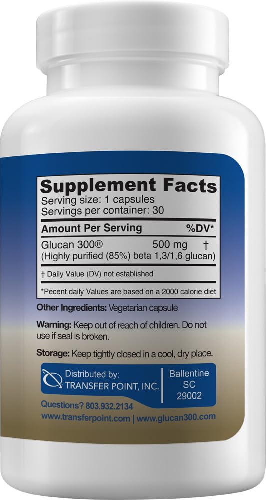 Transfer Point Immune Support Supplement Highly Purified Beta Glucan 500 mg per Capsule (b-glucan Fiber) (Pack of 1) Transfer Point Au supplements