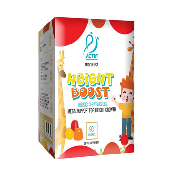 Actif Height Boost Mega Support for Kids 3-8 Years Old, Height Growth with 10+ Factors, 60 Gummies, Strawberry Flavor, Get Tall Fast Formula ACTIF Au supplements