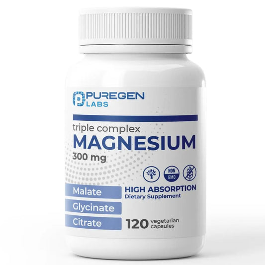 Puregen Labs Triple Magnesium Complex 300mg of Magnesium Glycinate, Malate, & Citrate P Puregen Labs