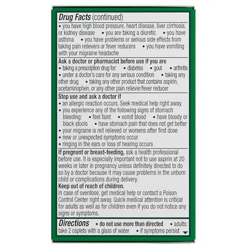 Excedrin Migraine Relief Caplets for Migraine Symptoms, Acetaminophen 250mg, Aspirin 250mg, Caffeine 65mg, Pain Reliever, 24 Count Excedrin Au supplements