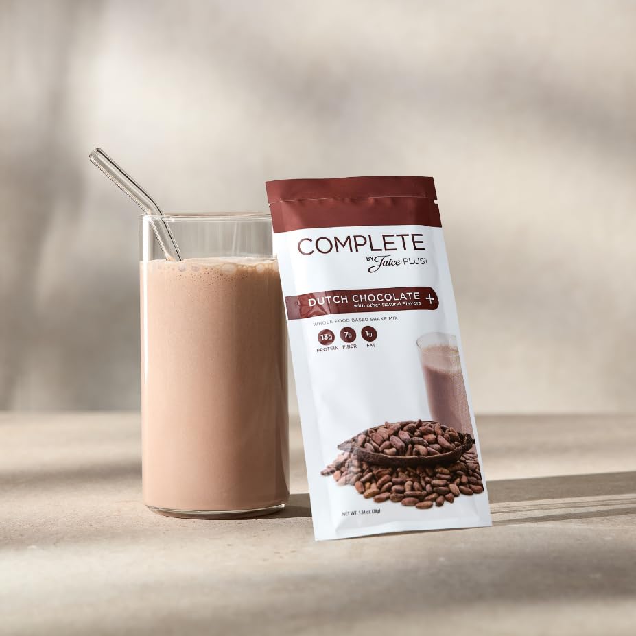 Complete by JuicePlus+ Dutch Chocolate Shakes - Plant-Based Nutrition - Whole Food Based Shake Powder with Protein, Fiber & Prebiotics - 30 Servings (2 Pouches, 15 Servings Each) Juice Plus+ Au supplements