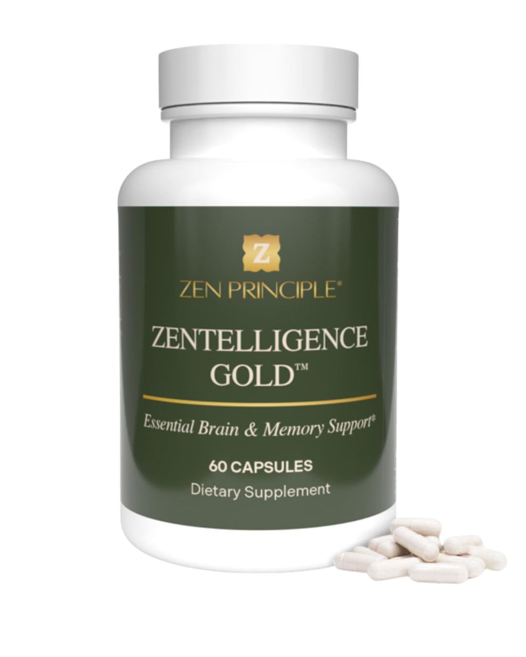 Zen Principle Zentelligence™ Gold Brain Supplement – Memory, Focus & Mental Clarity. Premium Cognitive Support for Adults 40+ with Magnesium, Vitamin D3, CoQ10, Vitamin B12 & L-Theanine. 60 Capsules Zen Principle Au supplements