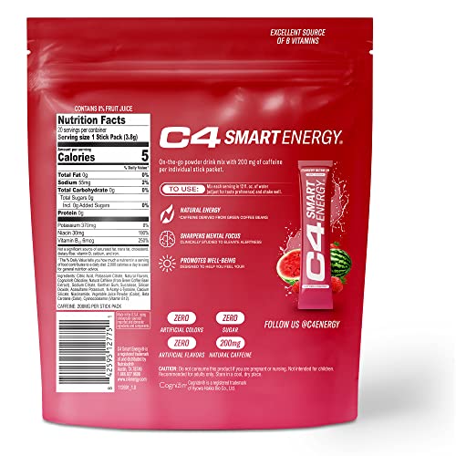 C4 Smart Energy Powder Stick Packs - Sugar Free Performance Fuel & Nootropic Brain Cellucor Au supplements