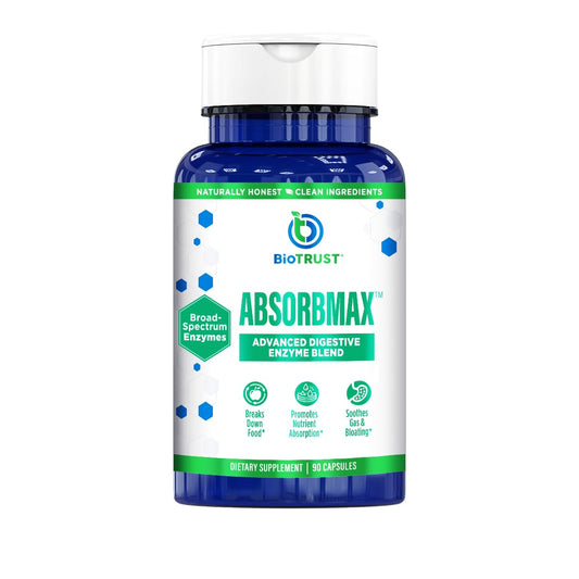 BioTrust AbsorbMax Broad Spectrum Digestive Enzyme Blend, Gluten Free, Non GMO, Digestive Support for Nutrient Digestion, Absorption and Periodic BioTrustAU supplements