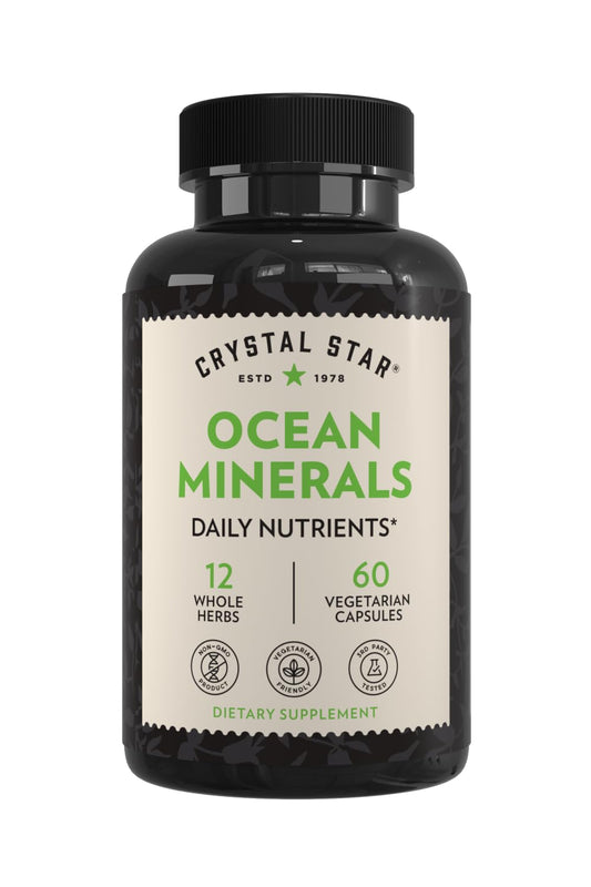 Crystal Star Ocean Minerals Supplement (60 Capsules) – Daily Herbal Supplement for Bone Health & Collagen – Sea Buckthorn, Spirulina & Organic Alfalfa - Non-GMO Crystal StarAu supplements