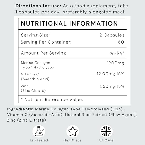 Marine Collagen Capsules 1200mg with VIT C (12mg) and Zinc (1.5mg) - Made in The UK Futuro Labs Au supplements