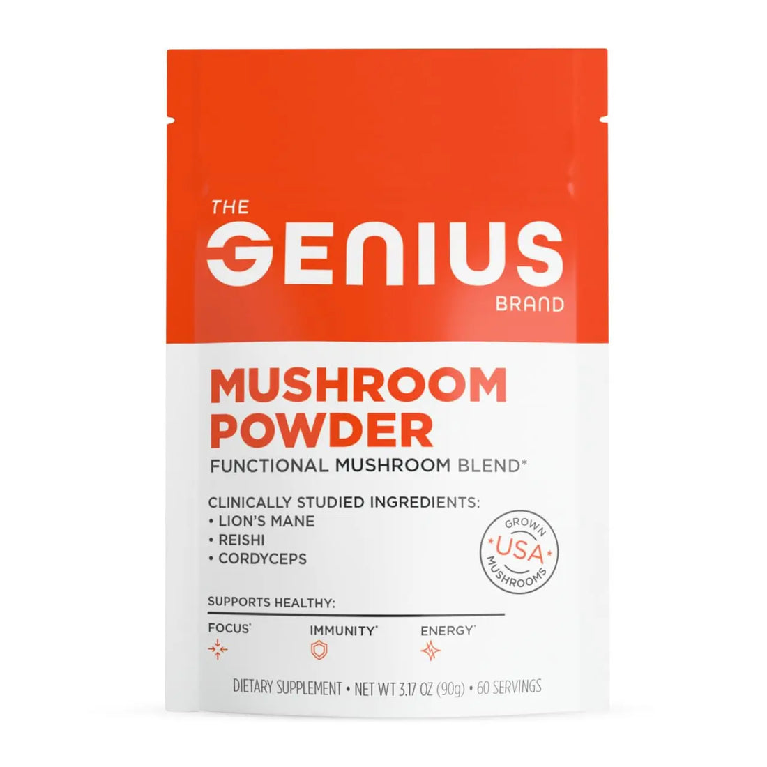 The Genius Brand Mushroom Powder - Includes Lion's Mane, Cordyceps & Reishi - Supports Brain Health, Immune System & Energy Levels - USDA Organic Mushroom Powder - 3.17 oz (60 Servings) The Genius Brand Au supplements